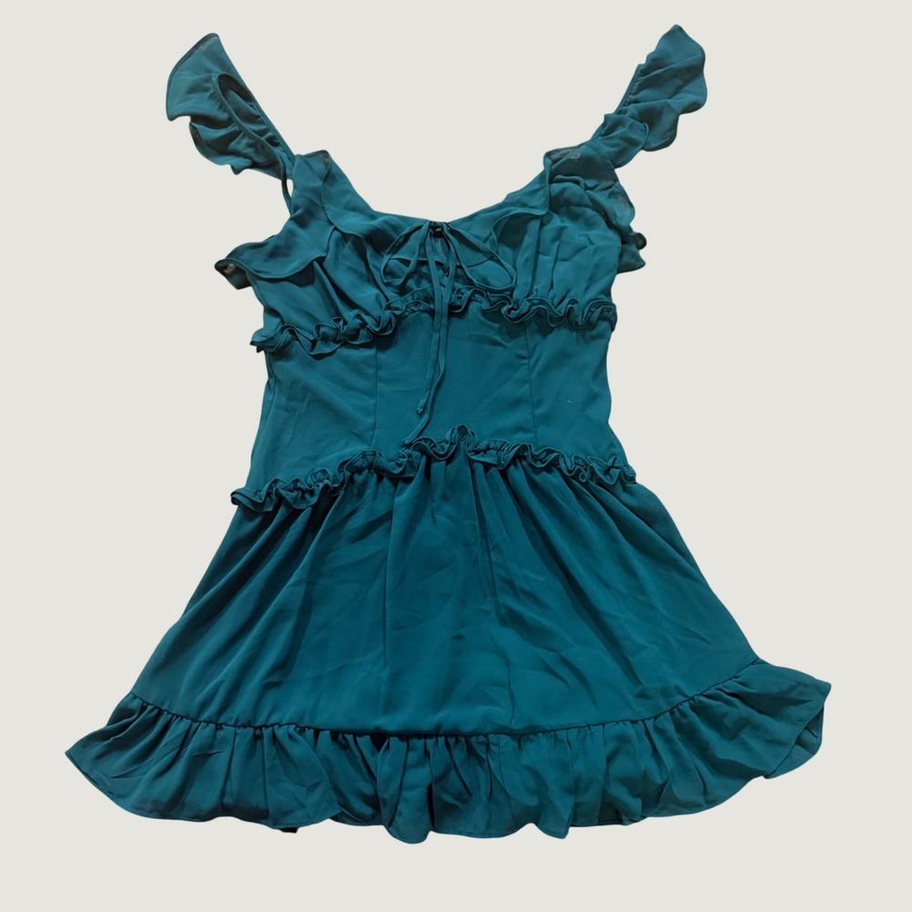 Ruffle Tiered Mini Dress Size 5/6 Chiffon Fit and Flare Teal Blue Whimsical